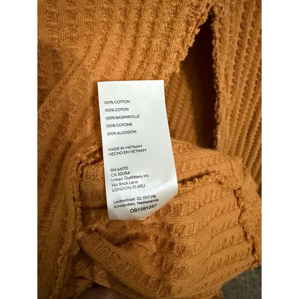 Free People  Top Womens Medium Mustard Yellow Waffle Knit Raw Hem Cowl Neck Cozy - Picture 9 of 11